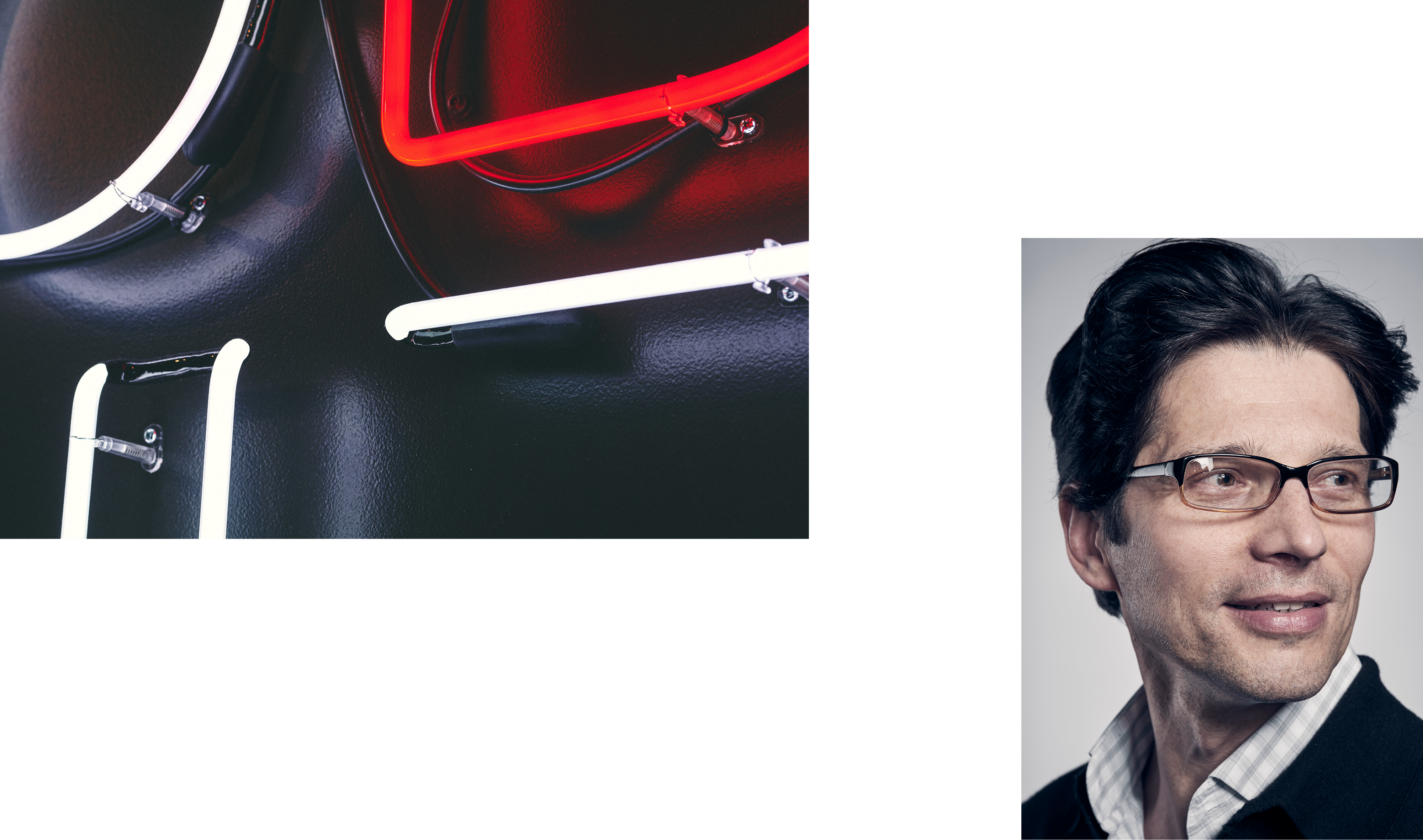 Neon sign and portrait of a man