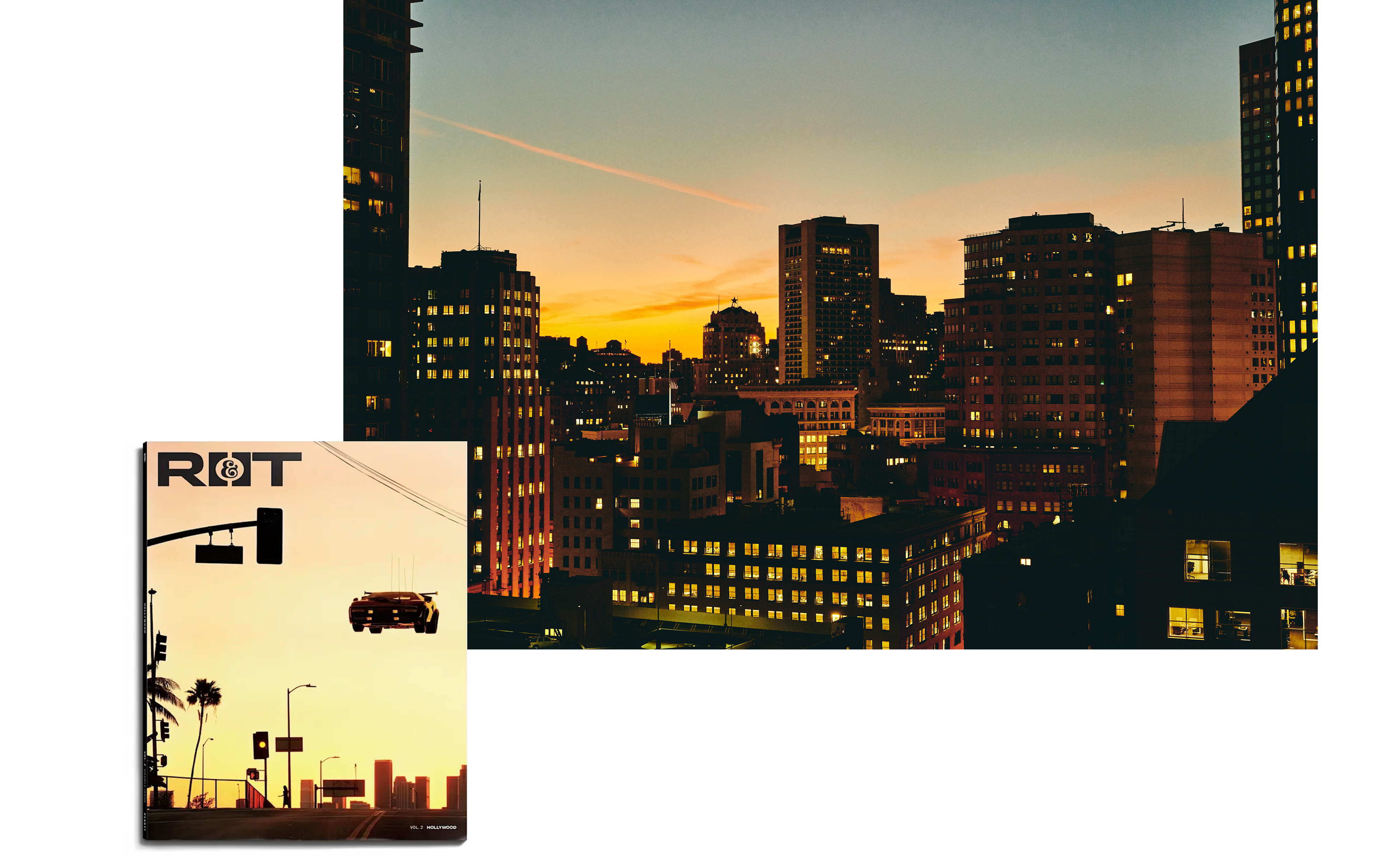 San Francisco skyline and Road and Track Magazine cover