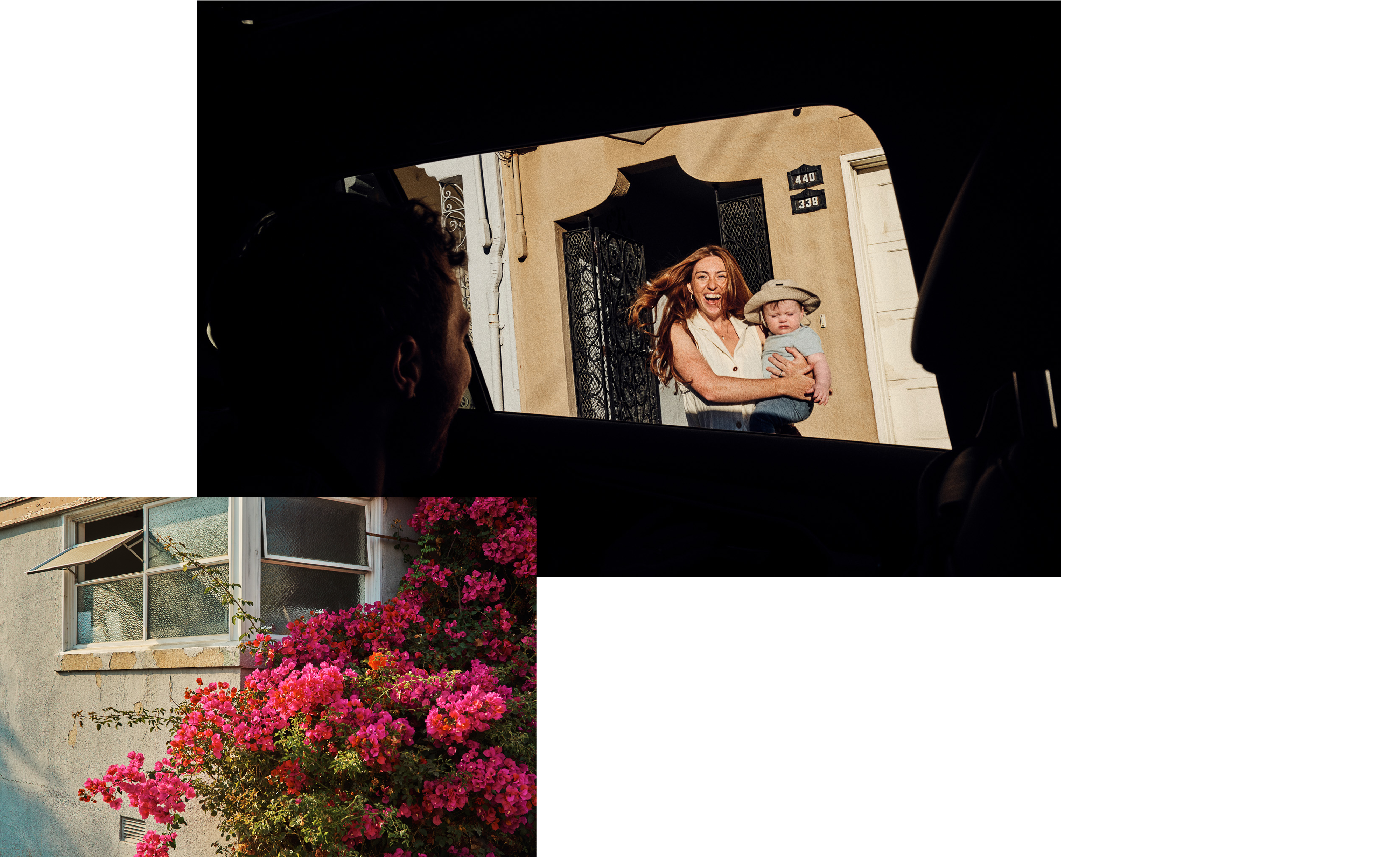 Woman holding baby and flowers 